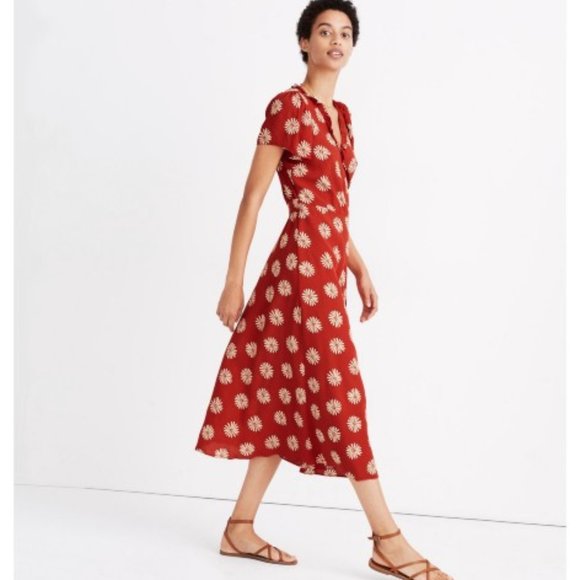 Madewell Dresses & Skirts - MADEWELL RUST IVORY DAISY DAYDREAM RUFFLE EDGE WRAP MIDI DRESS S NWT